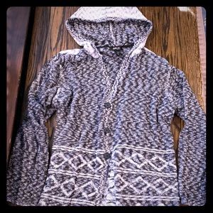 Ladies hooded button down sweater